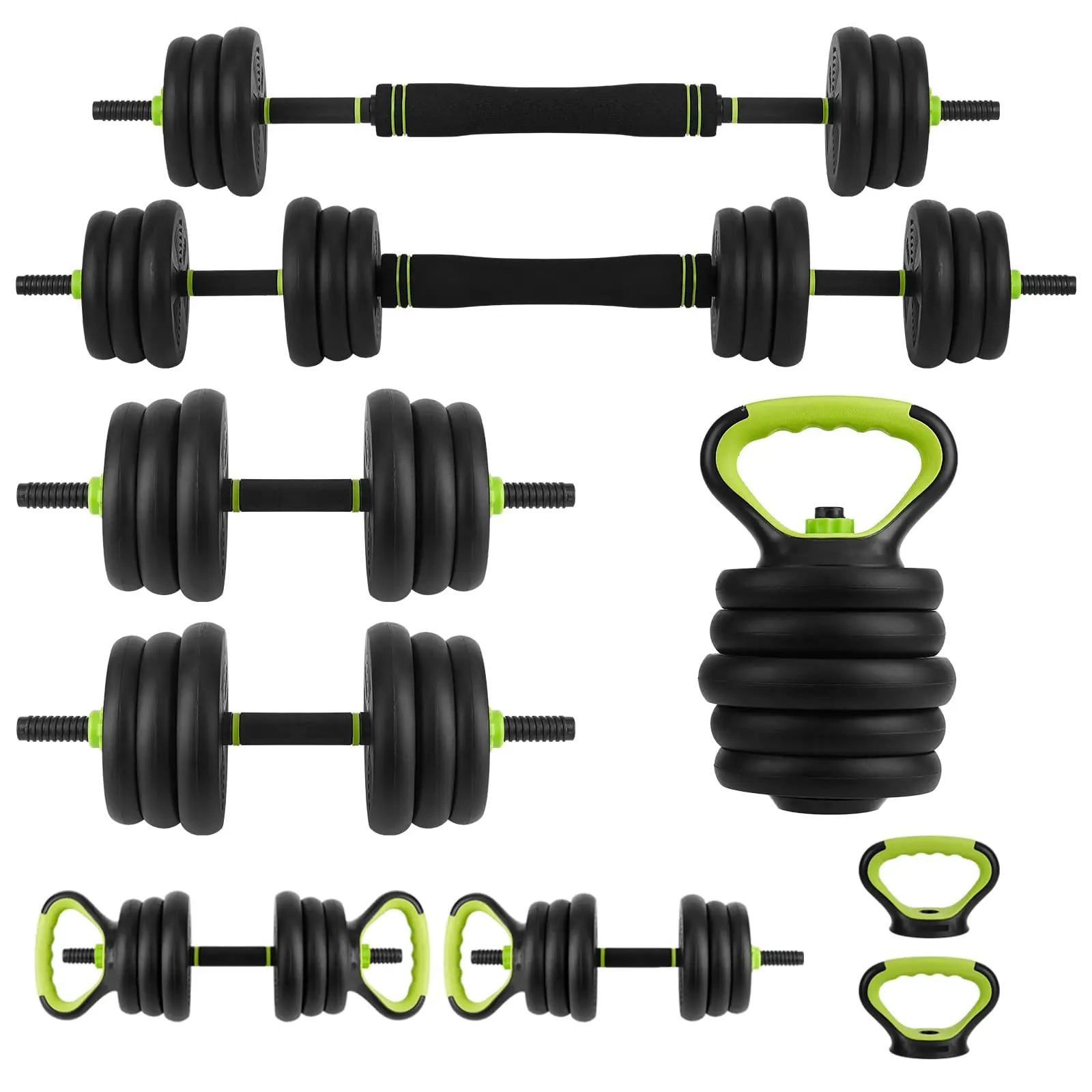 Garvee 4-in-1 Adjustable 44LB Dumbbell Set with Barbell, Kettlebell & Push-Up Handles – Compact Strength Training Equipment Featuring Anti-Slip Grip & Quiet Rubber-Coated Octagonal Plates