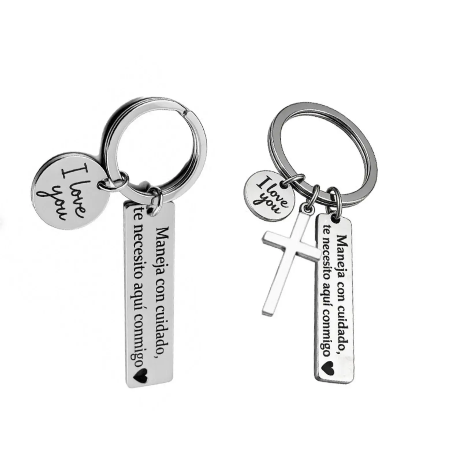 2-Piece Solid Stainless Steel Keychain Set, No Rust Customized Engraved Tags with Drive Safely Blessing for Men and Couples, 2Pcs, Key Rings For Car Keys, Car Metal Keychain, Matching Keychain Set