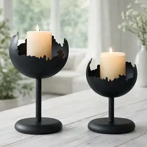 Wine Glass-Shaped Candle Holder in Wrought Iron, Decorative Candlestick for Bedroom, Living Room & Dining Room Decor, Room Accessories, Ideal for Weddings & Parties