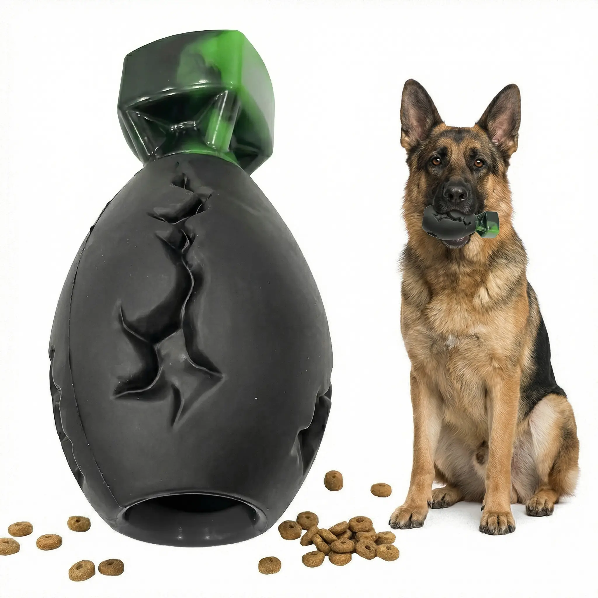 Apasiri SqueakyBomb Design Bacon Flavor Nylon & Rubber Chew Toy for Dogs, Black & Green, 1 count