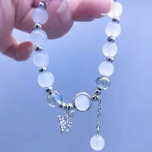 Vintage Craft Stone Butterfly Charm Beaded Bracelet, Glass Beads Bracelet, Star Butterfly Link Bracelet, Elegant Fashion Jewelry for Girls and Women