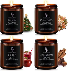 Christmas Candles Set, Christmas Scented Candles for Home, 4 Pack Holiday Candles Natural Soy Candles, Christmas Gifts for Women Men, Winter Fragrance of Balsam Cedar/Cookies/Apple Cider/Cinnamon