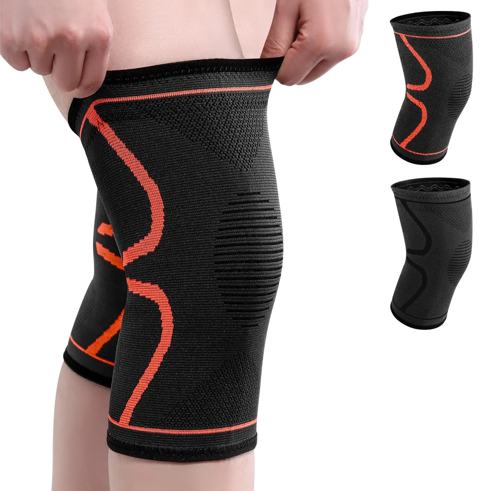 2 PCS Unisex High-Elasticity Knee Wraps,Warm Compression Knee Protection,Breathable Knit Support Sleeve with Artemisia Warmth, Adjustable Compression Strap, Anti-Injury Compressive Sporty Protective Gear for Sports, Joint Pain Relief (Black)