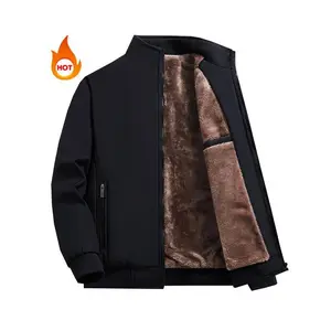 Men's solid color funnel neck zipper warm lining wool jacket, autumn and winter regular fit casual long sleeved front zipper jacket, daily wear men's clothing