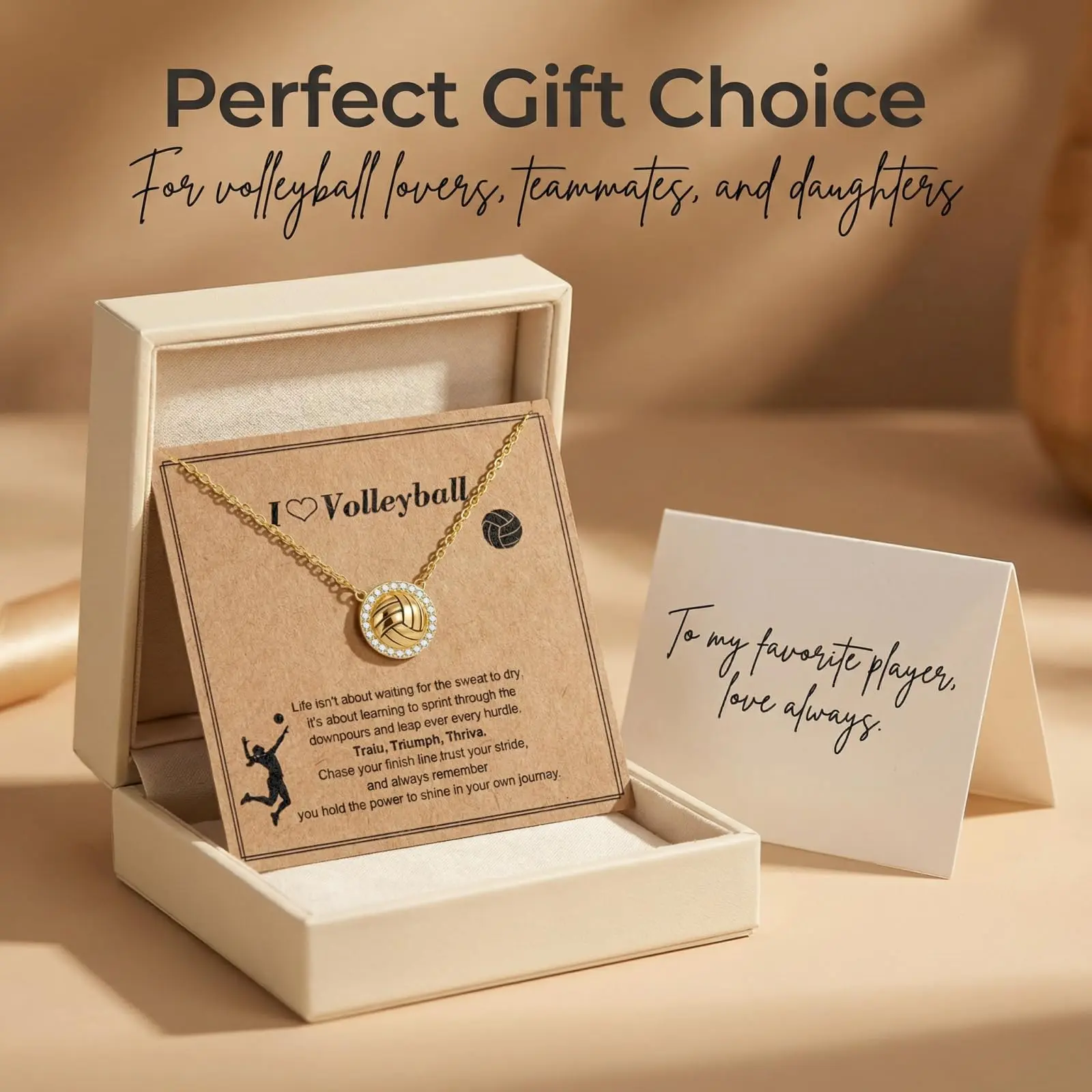 Gold Plated Volleyball Pendant Necklace for Women, Sparkling Cubic Zirconia on Brass Base, Adjustable 18" Chain, Sports Theme Birthday Gift Box Pack for Athletes, Cubic Zirconia Chain, Volleyball Charm