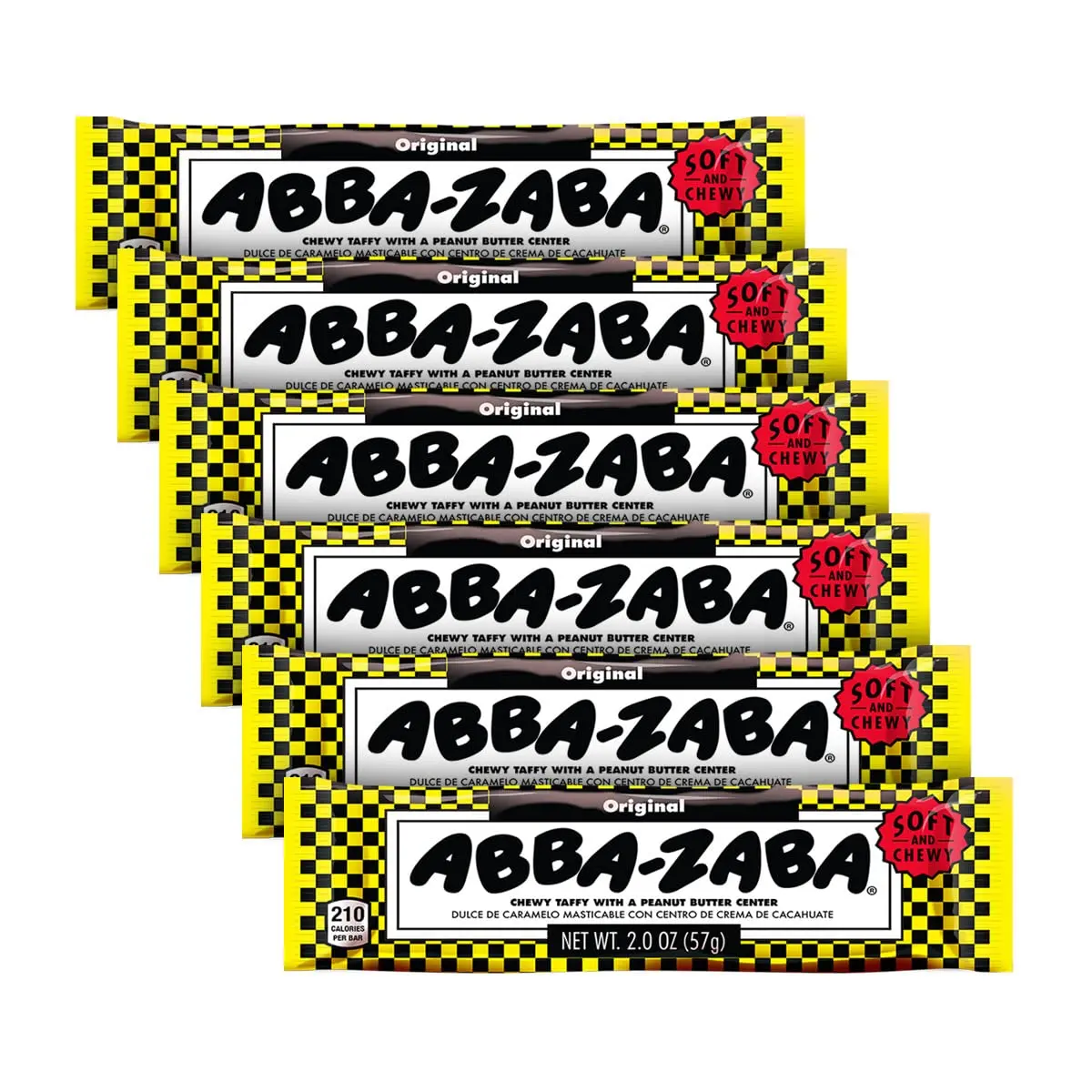 ABBA-ZABA Original Candy Bar Pack of 6 with Peanut Butter Center 2.0 oz Each