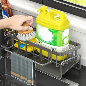 1pc Carbon Steel Sink Caddy with Sponge Drain Rack & Dishcloth Holder - Space-Saving Kitchen Organizer for Sponges, Soap, Brushes, Rags - Durable Countertop Storage Rack, Black, Kitchen Sink Organizer, Dish Drying Organiser