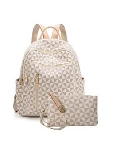 Women's Fashionable Geometric Pattern Backpack & Wallet Set, Casual Versatile Backpack & Wallet Set, Trendy All-match School Bag Set for Daily Use, Backpack Purse