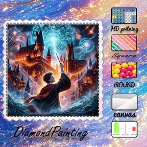 DIY 5D Velvet Diamond Painting Kit, AB Drills, Fairy Dust, Crystal Drills, Wizard, Castle, Halo, Diamond Embroidery, Special Craft Handicraft Diamond Art Set, Wall Decoration, Gift for Family, Loved Ones, Friends