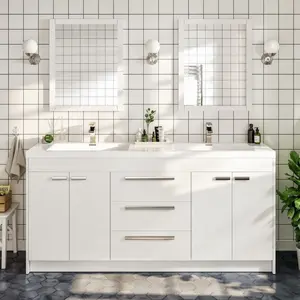 Lugano 72 in. White Double Sink Freestanding Bath Vanity with Acrylic Top and Integrated Sinks