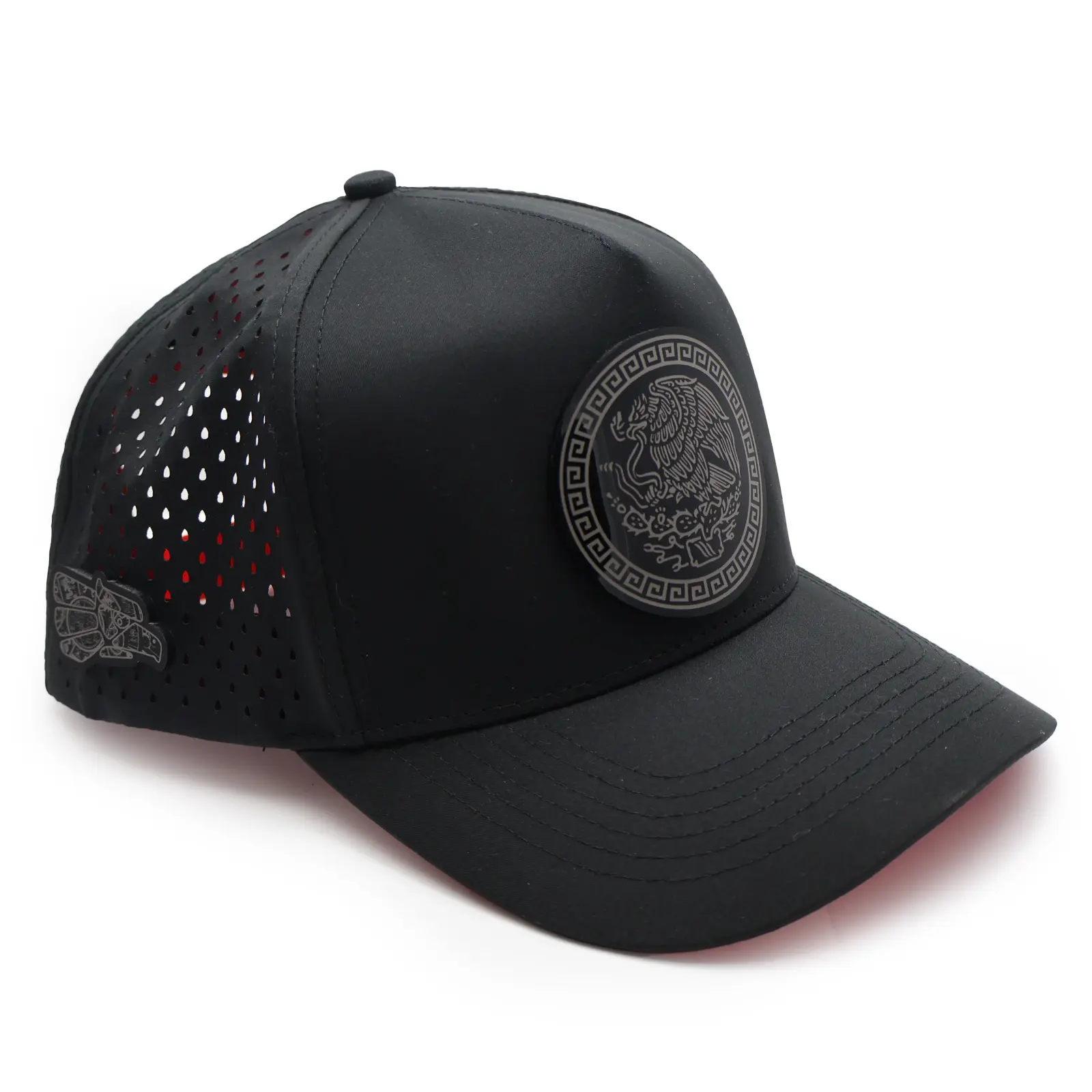 Mexican Eagle Black Hydro Performance Hat | Acrylic Badge + Metal Pin | Ranchero Style Snapback