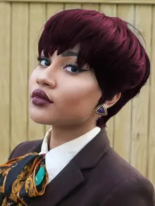 Pixie Cut Straight Human Hair Wig for Women Full Machine Made Wig Halloween Wig 150% Density