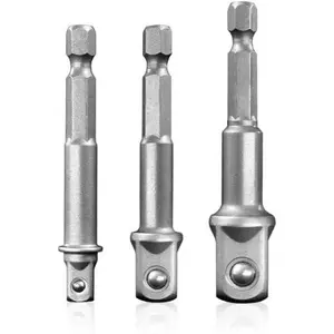 Impact Grade Socket Adapter Set, 3-PCS Drill Bit Adapter with Bit Holder, Sizes 1/4", 3/8", 1/2", 1/4-Inch SAE Hex Shank, Cr-V, for Cordless Drill & , Power Drill & Driver