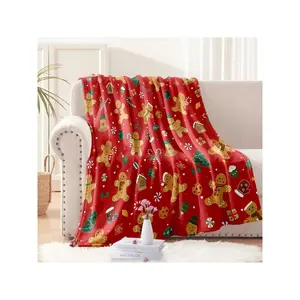 Red Gingerbread House Blanket - Soft Flannel Throw With Gingerbread Men, Candy Canes & Snowflakes - All-Season Cozy Bedspread Adults, Women, Home Decor - Best, Holiday Decorations