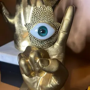 Gold Hamsa ring with glass eye bundle