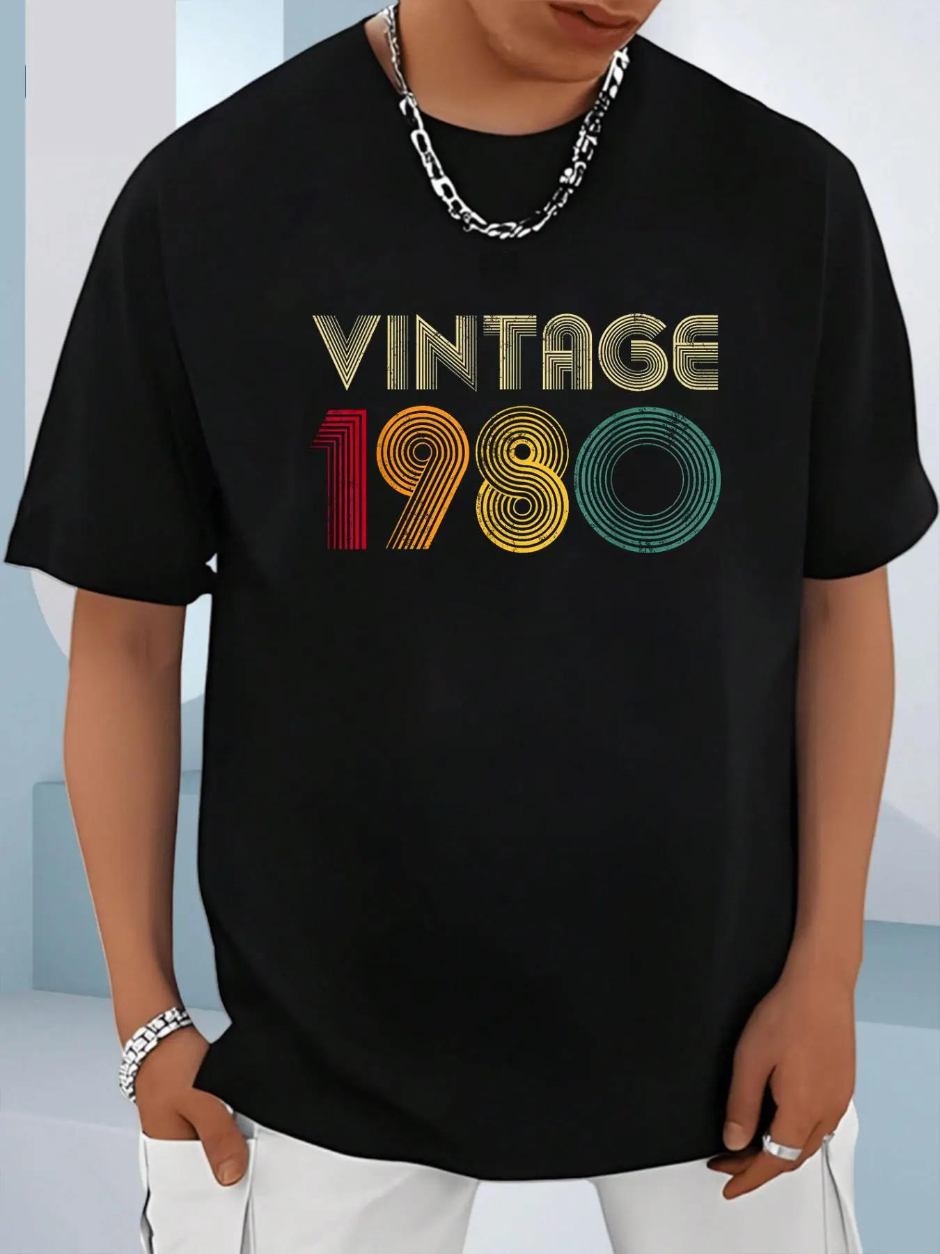 100% Cotton Unisex 45th Birthday Gift For Women Men 1980 45 Years Old Retro T-Shirt, Men's Women's Shirt Top, Short Sleeve Tops Crewneck T-shirt