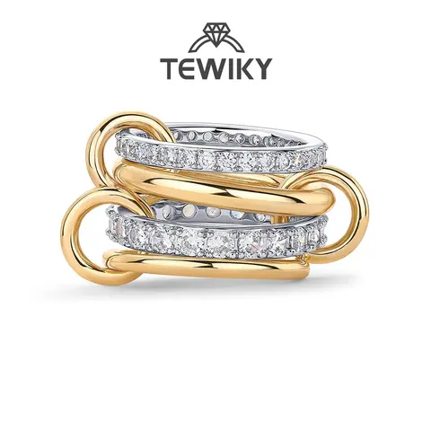 TEWIKY Interlocked Stackable Rings for Women - Statement Multi Ring Mixed Metals Stack - Cubic Zirconia Stacking Jewelry For Blackfriday Christmas