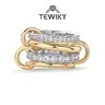 TEWIKY Interlocked Stackable Rings for Women - Statement Multi Ring Mixed Metals Stack - Cubic Zirconia Stacking Jewelry For Blackfriday Christmas
