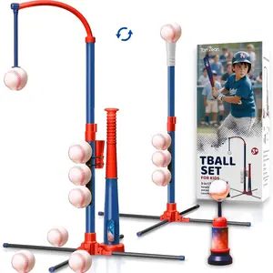 3-in-1 Baseball Set for Kids and Toddlers Ages 3-5 – Includes Tee Ball Stand, Hanging Tee, Automatic Ball Launcher, and 6 Softballs – Adjustable Height for Indoor/Outdoor Play – Sports Gift for Boys