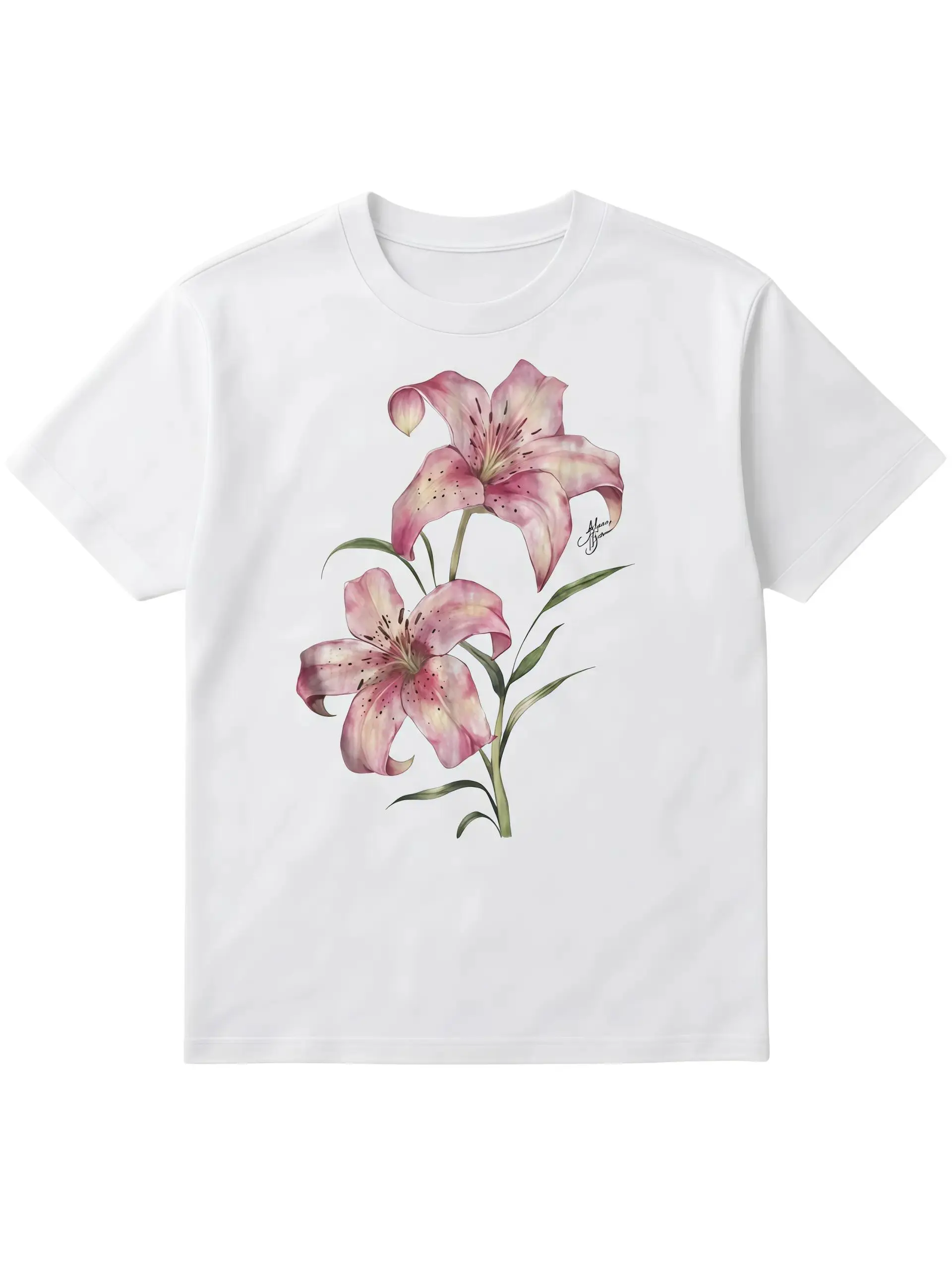 Vintage Pink Lily Floral Graphic Tee Botanical Flower Shirt Y2K Aesthetic T Shirt Retro Floral Print 100% Cotton Short Sleeve Crew Neck Unisex Streetwear Fashion Top Casual Everyday Wear Gift for Nature Lovers Men Women