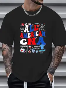 100% Cotton CNA 4th Of July Scrub Top Patriot Women RN CNA T-Shirt, Graphic T Shirts - Printed Short Sleeve T-Shirt Top