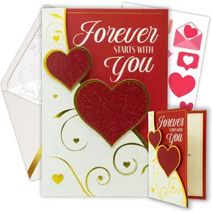 Decorably Foil  Glittery 5.5x8in MultiLayer Individual Valentine's Day Cards with Heart Cutout, Valentine Cards with Envelope and Stickers for Wife, Husband, Romantic Partner, Printed Message Inside