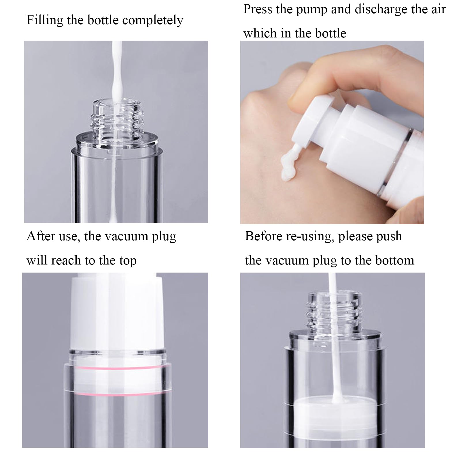 3 Pack Airless Pump Bottles Travel Size Pump Bottle Lotion Container Refillable Cosmetic Pump Dispensers for Foundation Moisturizer Shampoo Toiletry(0.5oz+1oz+1.7oz)