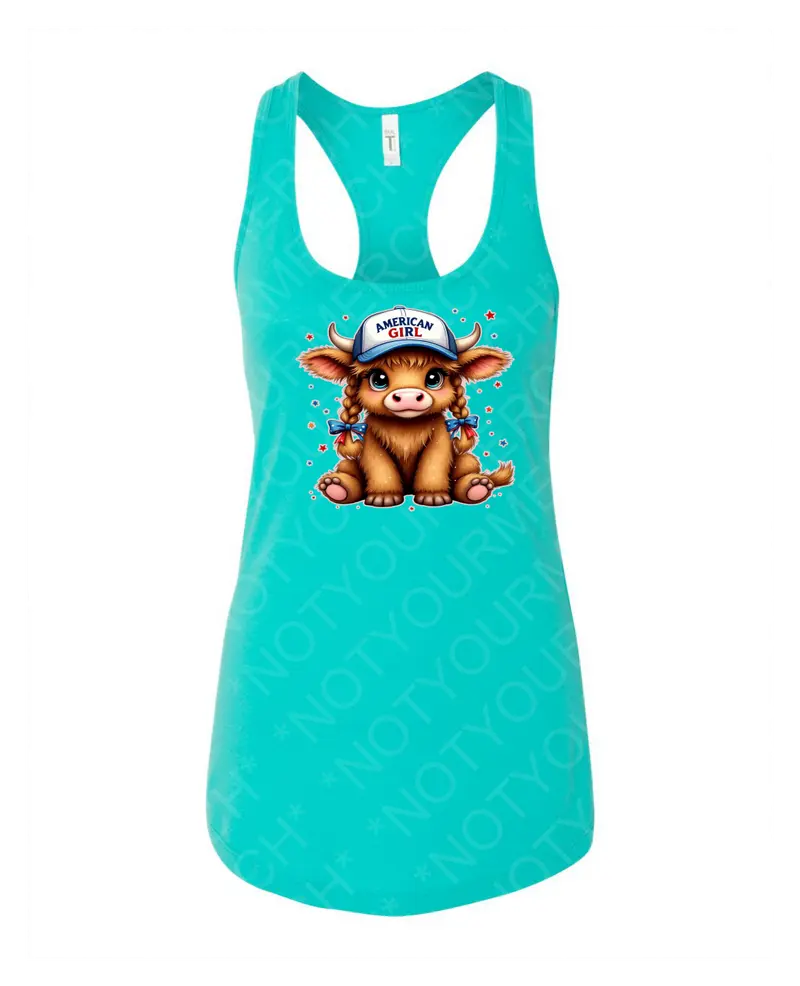 American Girl Highland Cow Tank – Cute Patriotic Animal Top