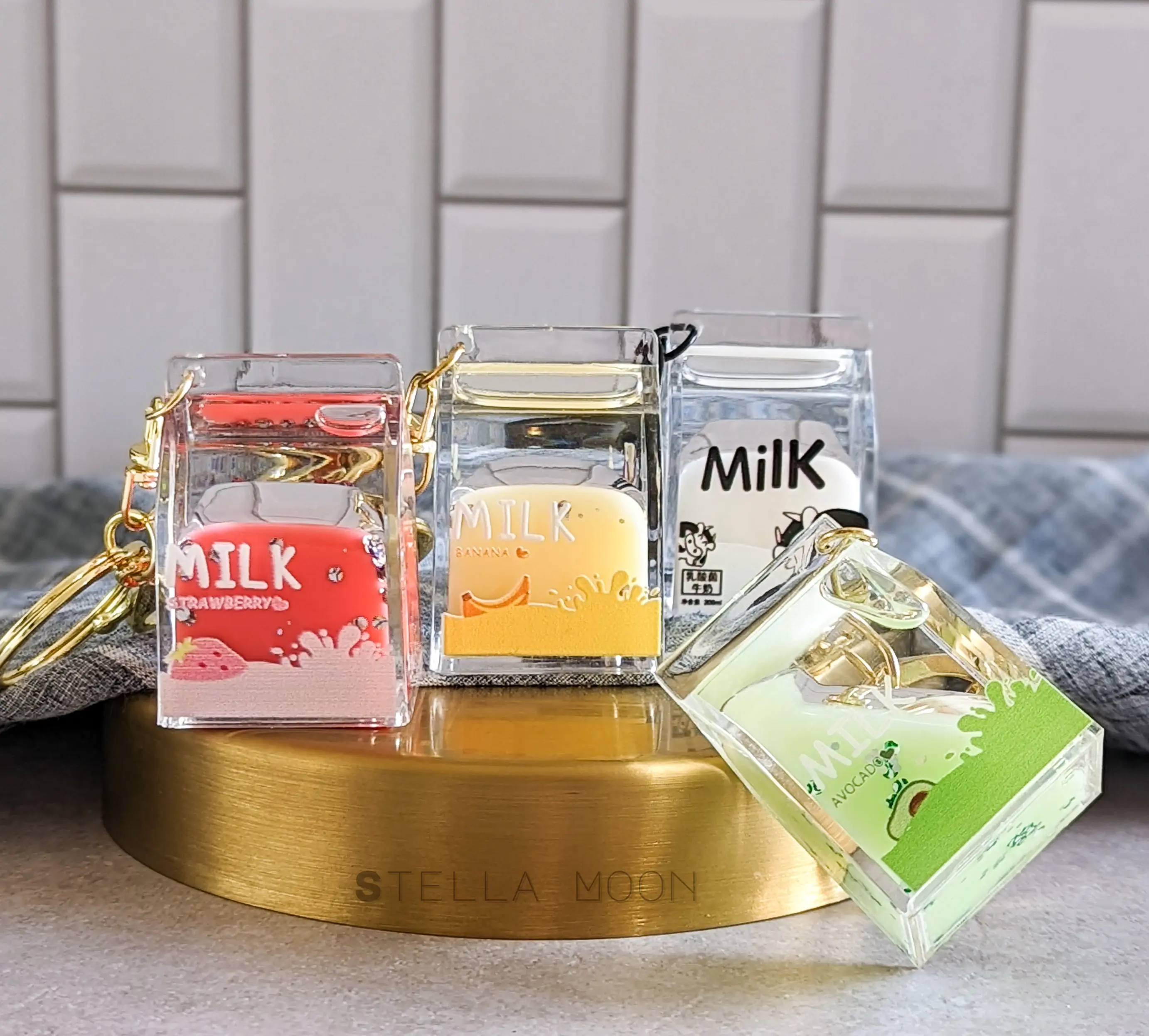 Milk Keychain, Dairy Liquid Key Charm, Drink Design, Lactose Accessory, Cow Design, Strawberry Milk, Banana Moo Juice, Avocado Nut Cream cute keychain