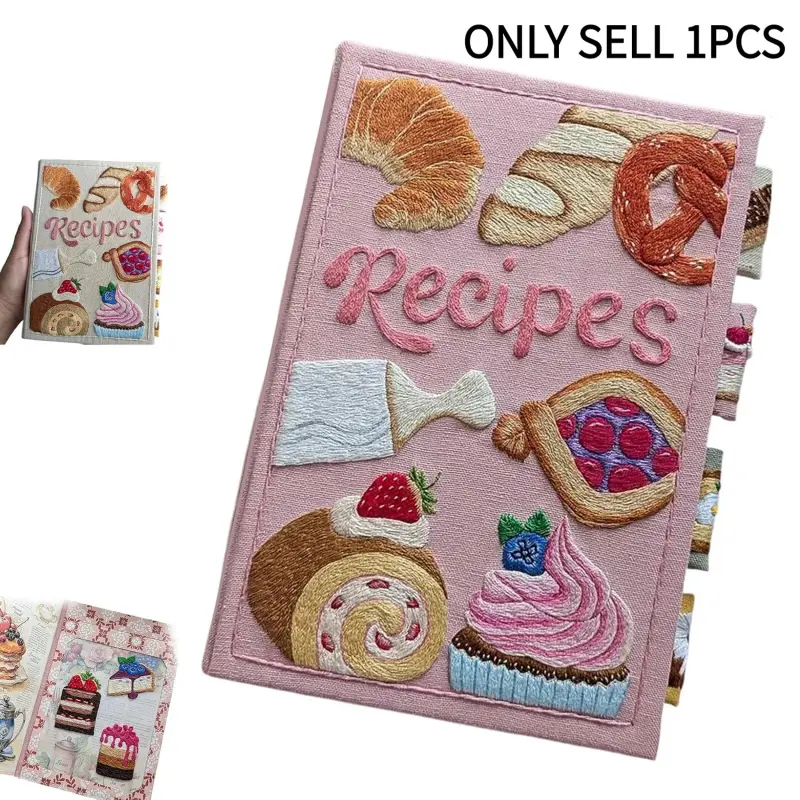 DIY Handmade Recipe Journal, 1 Set Hand-embroidered Baking Cooking Recipe Journal DIY Materials, Personalized Recipe Book, Handcrafted Craft and Art Collection Gift