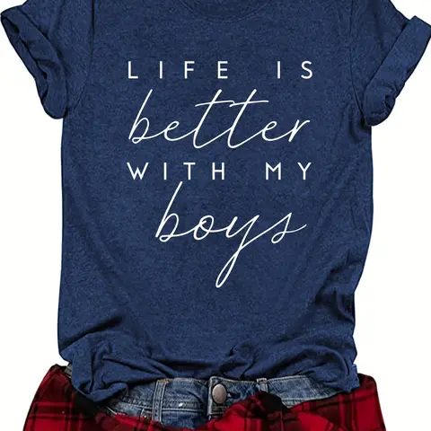 Women's Letter Print Round Neck Tee, Casual Short Sleeve Crew Neck Lightweight Fitted T-Shirt for Spring, Fashion Women's Top for Everyday Wear, Womenswear, Summer