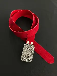 "Dragon vs Tiger" Martial Arts Embossed Red Belt, Hip-Hop Trend Heavy Duty Carved Leather Belt, Styling Accessory, Trendy Belt, Statement Belts