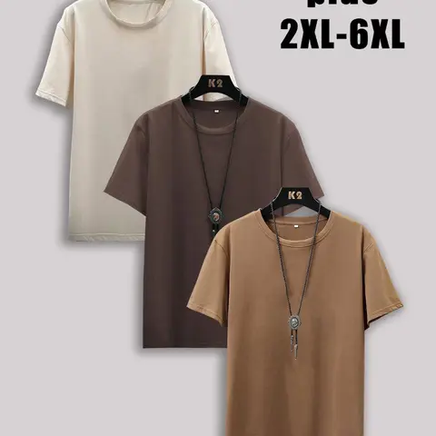 Men's Plus Size Solid Drop Shoulder Short Sleeve Plain Tee, Casual Basic Streetwear Round Neck Crewneck T-shirt for Daily Wear, Men's Plus Size Clothes for All Seasons