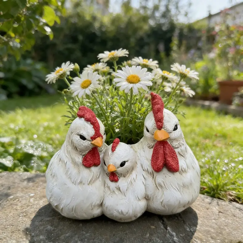 1pc Funny Plant Pots, Cute Resin Three Chicken Planter Pot, Planting Pots, Round Planter, Sculptural Planter, Unique Succulent Flower Pot Statue, Garden Planters for Indoor Outdoor Home Decor Garden Decorations, Decorative Garden Pots