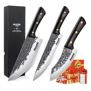 Huusk Hand Forged Chef Knife Set,  Knife Set, Japanese Kitchen Knives for Home, Outdoor BBQ Camping Cooking, Christmas Gift Idea Men