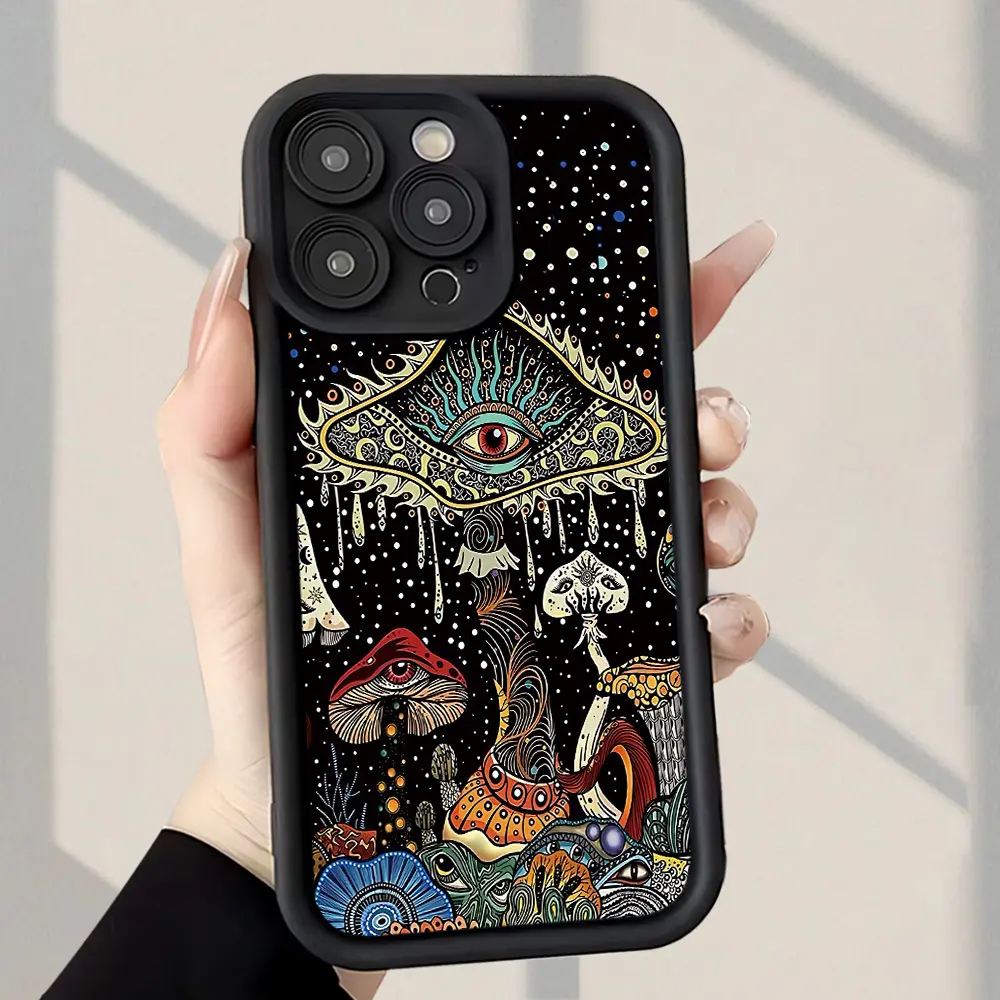 Creative Mushrooms Pattern Silicone TPU Phone Case - Shockproof, Drop-Resistant, Rugged Casing for iPhone 17 Pro Max,16,16e,15,14 Plus,13,12 Mini,11,Air,X,XS - Straight Edge, Durable Mobile Phone Protection Accessories Gift, Smartphone, Handheld