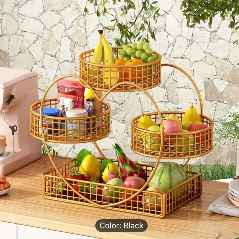 One Heart-Shaped, Three-Tier Fruit Holder Made of Metal, Safe for Food, Perfect for Showcasing Fruits, Vegetables, Breads, Snacks, And Sweets. Ideal for Picnics, Weddings, Celebrations, And Holiday Presents