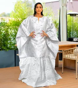 MADASHIKI Pure White African Women Bridal Wedding Dress Brocade Embroidered Mix Size Dashiki Lady Boubou Bazin Riche Robe