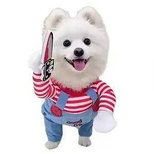 A Playful Dog Transforms Into a Cat with a Costume, Complete with a Knife, Designed for Small Dogs