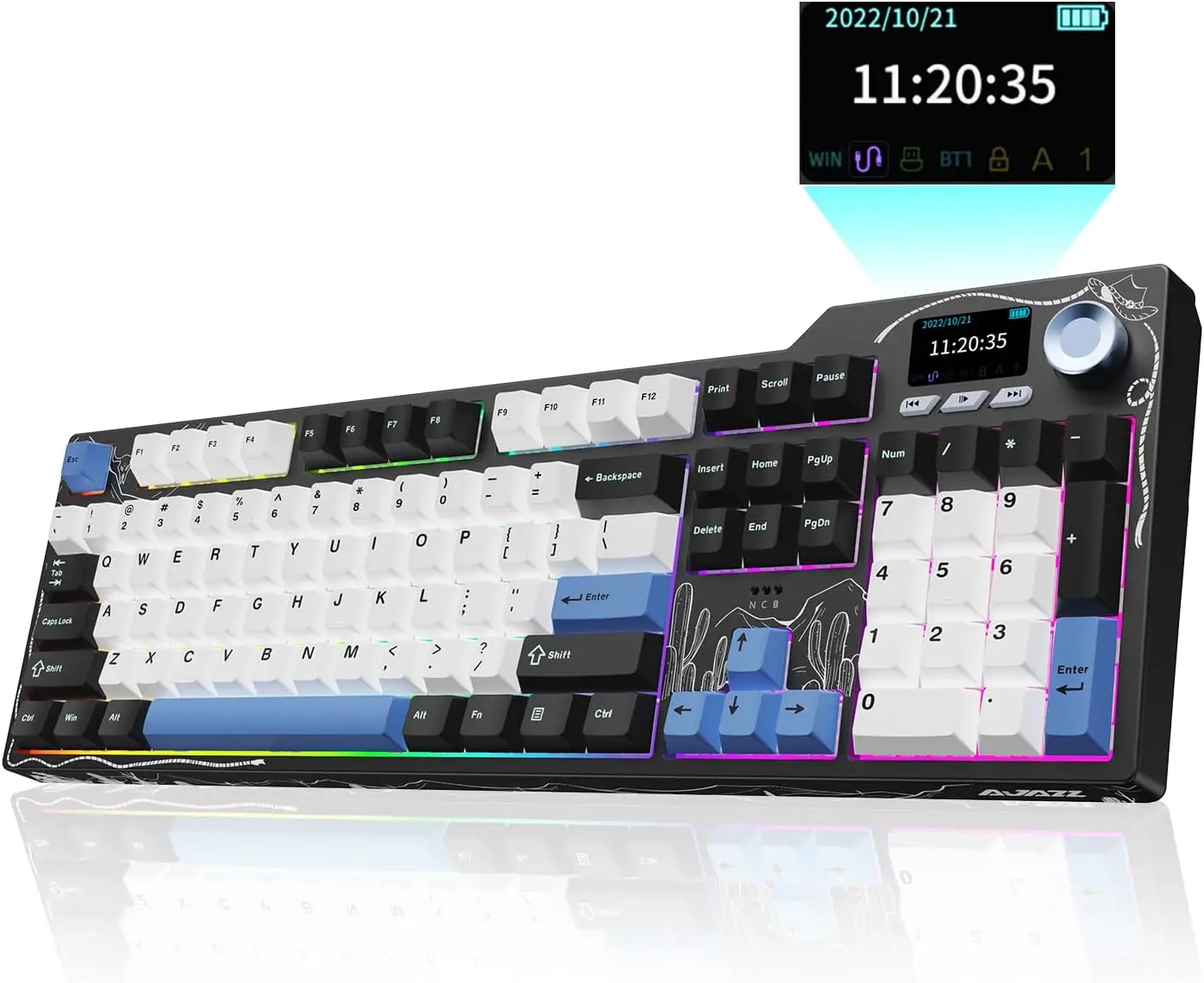 Ajazz AK35I V4 Full-Size Wireless Mechanical Gaming Keyboard - Creamy Keyboard with Rotary Knob, Smart Screen Numeric Keypad, Customizable Design, Ideal for Esports, Office Use