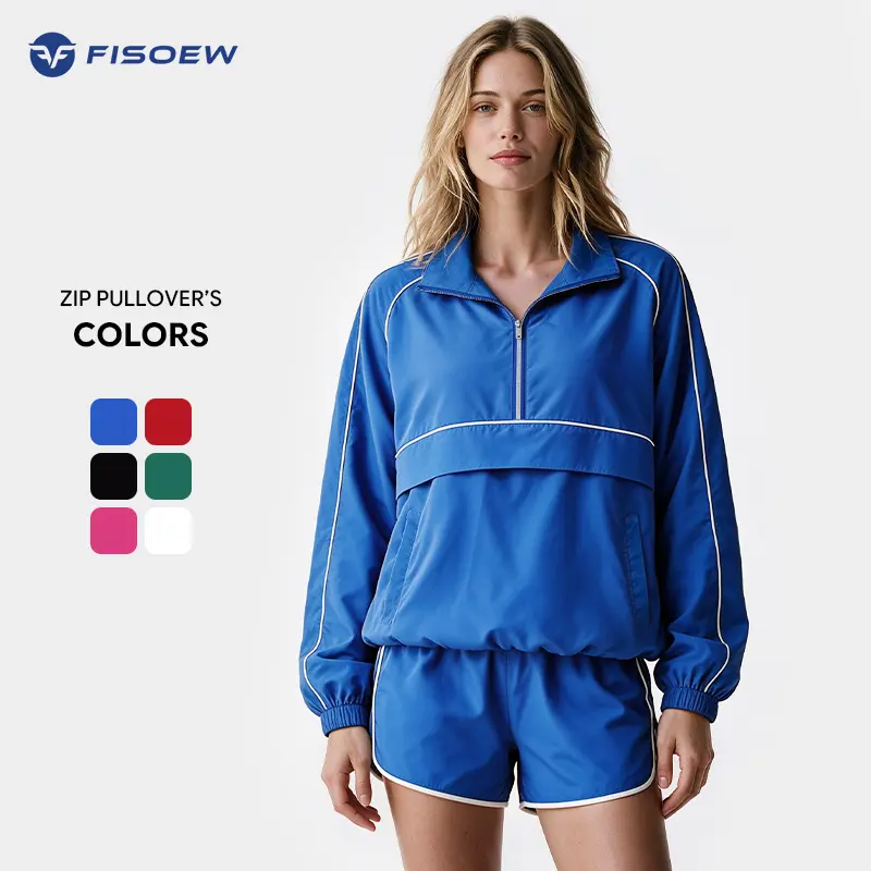 Fisoew Quarter Zip Pullover Women Moisture-Wicking Oversized Sweatshirt Lightweight Workout Athletic Pullover Jacket #SummerVibes Sun Protection Jacket Gym Sweatwear Casual Sporty Top and set