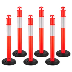 【fathersdaygift】VEVOR 6 Pack Traffic Delineator Posts,45 inches Traffic Safety Cones with Fillable Base and Reflective StripsHeavy Duty Delineator Posts for Construction SiteParking LotCrowd ControlRed