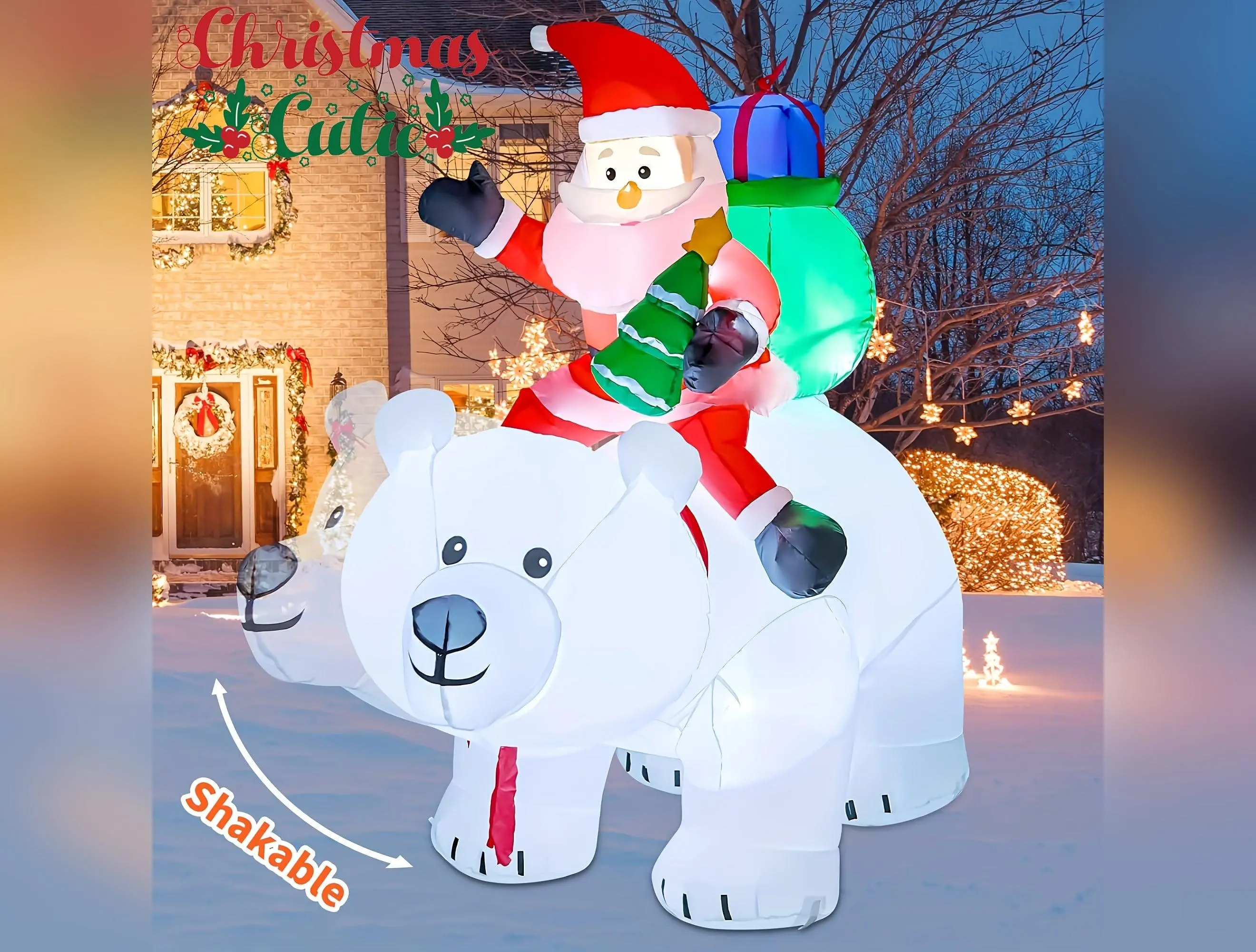 6.56FT Christmas Inflatables Santa Clause Riding Bear with Shaking Head and LED Lights for Xmas Holiday Party