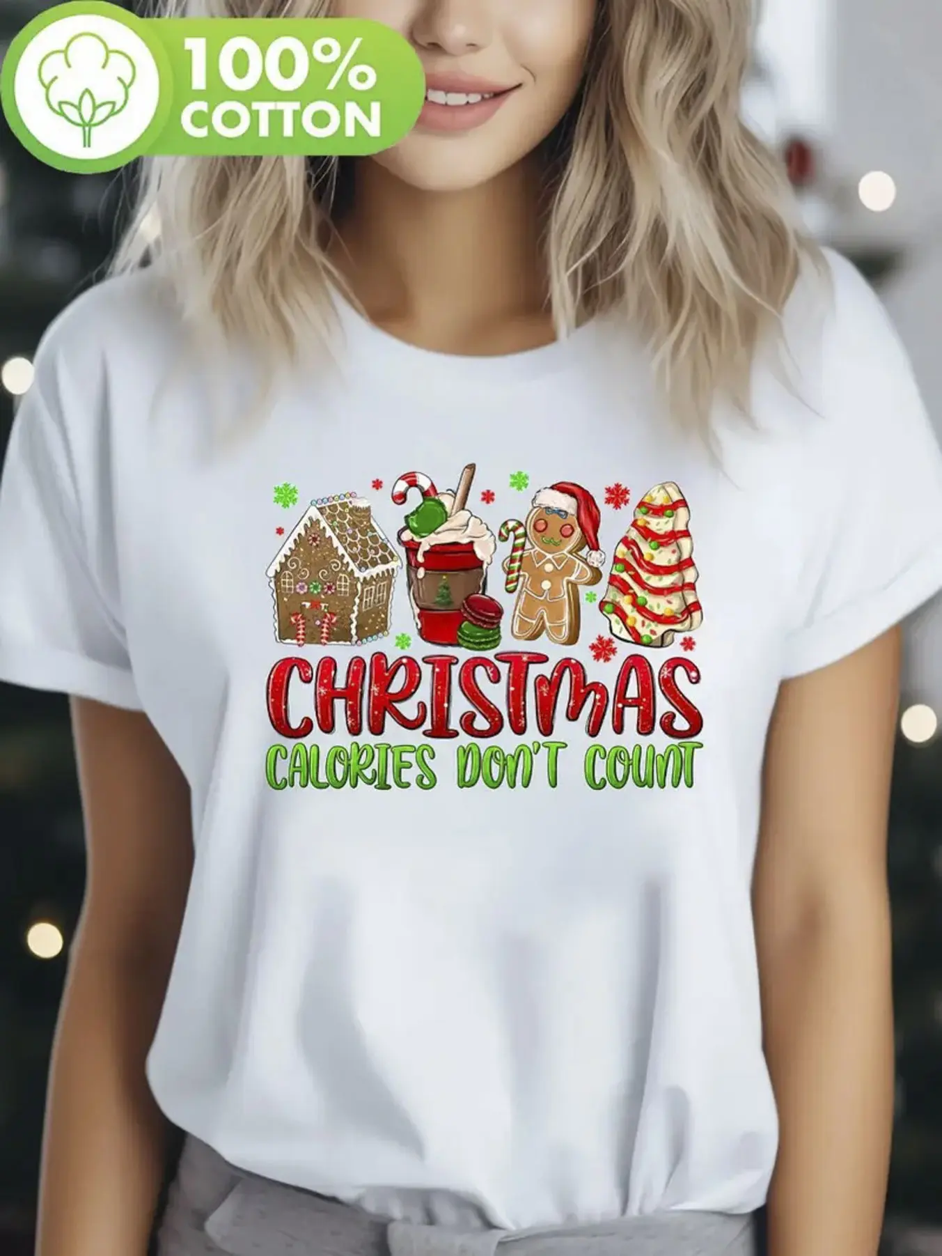 Cotton women's t-shirt fun Christmas gingerbread h unisex soft cotton short sleeve t shirt, vintage graphic casual tee for men women teens, perfect birthday holiday gift for camping travel gym daily street  wear