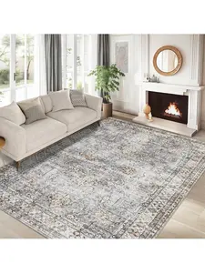Gaomon 5x7 ft Vintage Distressed Floral Area Rug, Machine Washable, Non-Slip, Non-Shedding, Neutral Low-Pile, Stain-Resistant, Foldable Indoor Floor Cover for Living Room, Bedroom