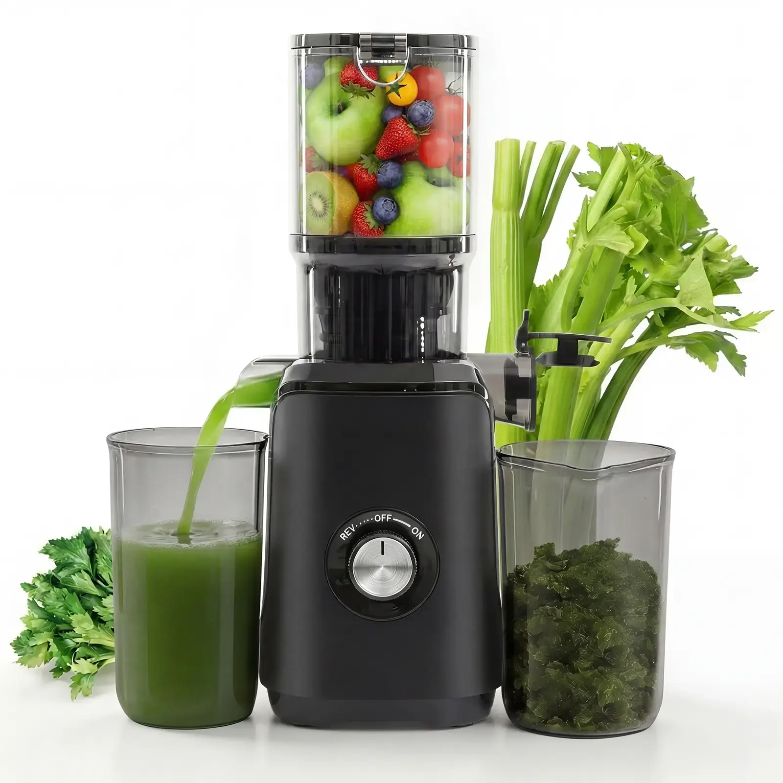 Slow Cold Pressed Masticating Juicer Machine - Wide Chute, High Yield, Easy-to-Clean Design for Whole Vegetables and Fruits, Corded