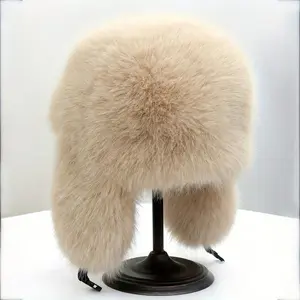 Elegant retro thick faux fur hat - a warm pilot hat with ear protection, perfect for hiking, skiing, cycling, and daily wear. Classic polyester fisherman hat with hook and loop closure, outdoor headwear | Retro style hat | faux fur hat