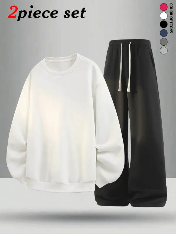Men’s crewneck sweatshirt and long pants multi-piece set for autumn/winter; casual and versatile, with soft, skin-friendly fabric. Suitable for daily commuting and outings—an easy-to-match complete outfit that requires no effort when getting ready to go o