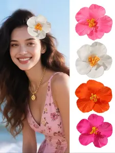 9pcs/4pcs/8pcs Women's Hibiscus Hair Clips, Bohemian Sweet Elegant Hair Clips, Floral Pattern, Suitable for All Seasons, Beach Style