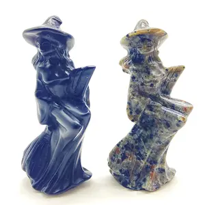 1 count 12cm Natural Black Obsidian Crystal Carving Witch Yooperlite Figurine For Halloween Decoration